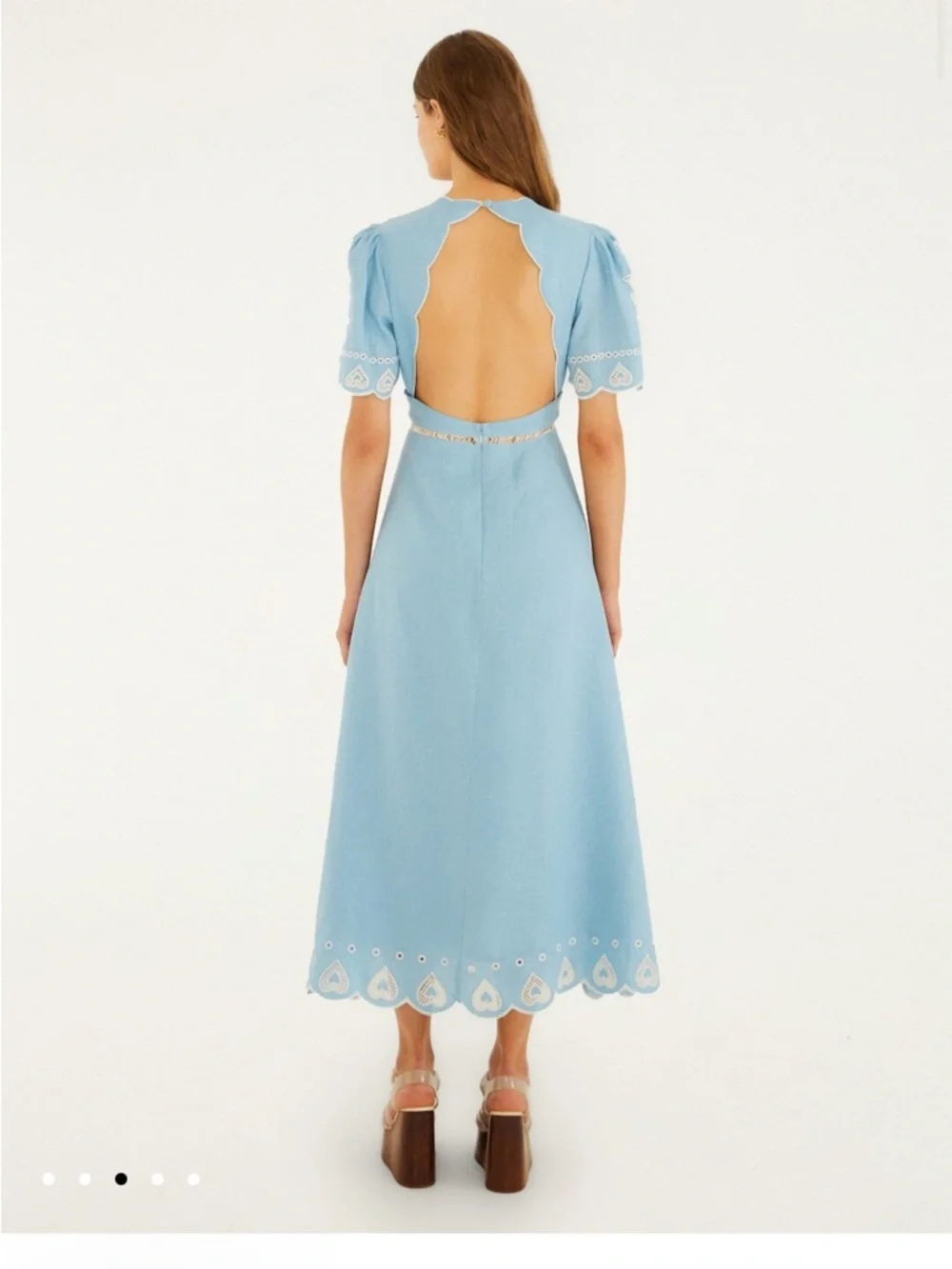 FARM Rio Light Blue Embroidered Euroflax™ Premium Linene Midi Dress - Picture 3 of 3